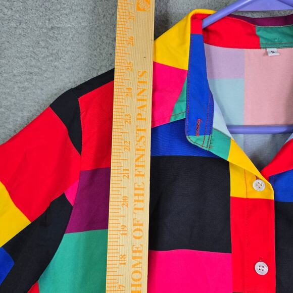 Funky Check Disco Style Button Front Shirt Women's Small Oversized Lightweight - Picture 6 of 7